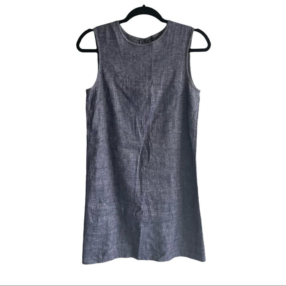 THEORY  Linen Adraya Sleeveless Mini Shift Dress Blue 0
